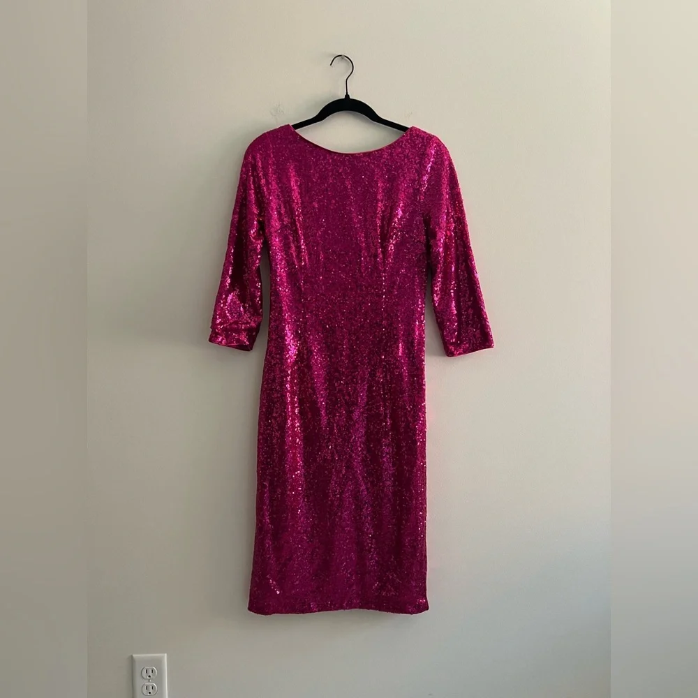 Lulus Hot Pink Sequin Bodycon Midi Dress – Women’s Party / Holiday Dress - Picture 1 of 9